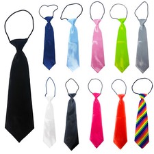 Kids Neck Tie Elastic Loop Black Wedding Boys Satin Party School Prom Wedding UK