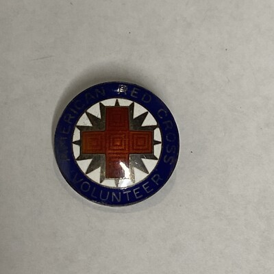 Vintage American Red Cross Volunteer Enamel Pin Navy Color With Silver Tone Back