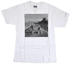 Star Wars C-3PO and R2-D2 Droids Walking Men's White T-Shirt New