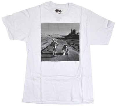 Star Wars C-3PO and R2-D2 Droids Walking Men's White T-Shirt New