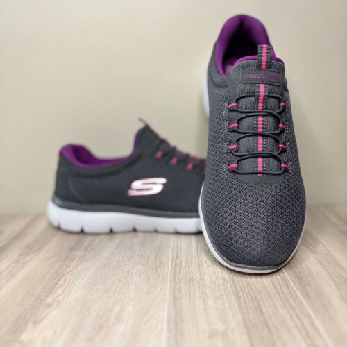 Skechers Women’s Summits Bungee Slip On Wide Fit Shoes – Charcoal Pink Size 9