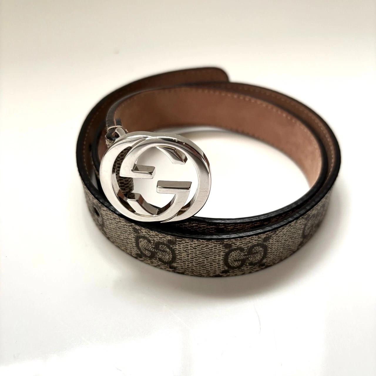 Authentique ceinture Gucci monogramme GG classique enduit PVC cuir femme