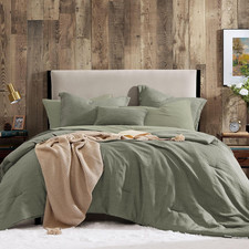 King Size Comforter Set- 7 Piece Sage Green Textured King Bedding Set, Soft Soli