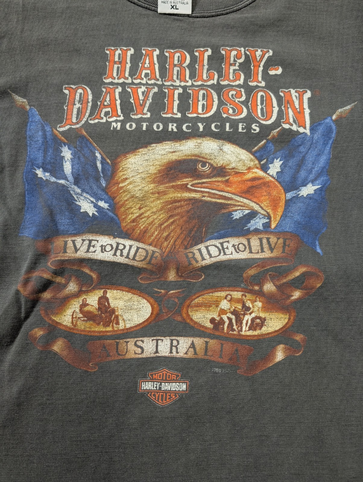 90s Vintage Single-Stitched Perth Australia Harley Davidson T-Shirt Size XL
