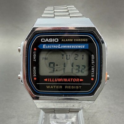 Casio A168 Illuminator Watch Men 36mm Digital Silver Tone Alarm Chrono New BattD