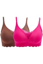 Rhonda Shear Women's 2-pack Gel Bra Scallop Edge Espresso/Fuchsia