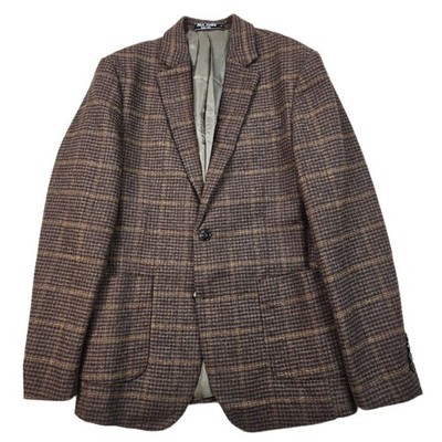 Paul Jones Tweed Blazer Mens Small 36R Brown Plaid Wool Blend Sport Coat