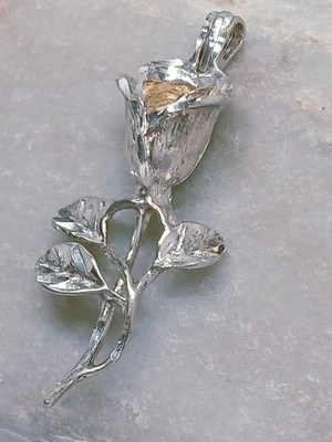 Sterling silver 925 Rose Cage Pendant for Necklace Flower Opens Ladies Vintage - Image 1 of 4