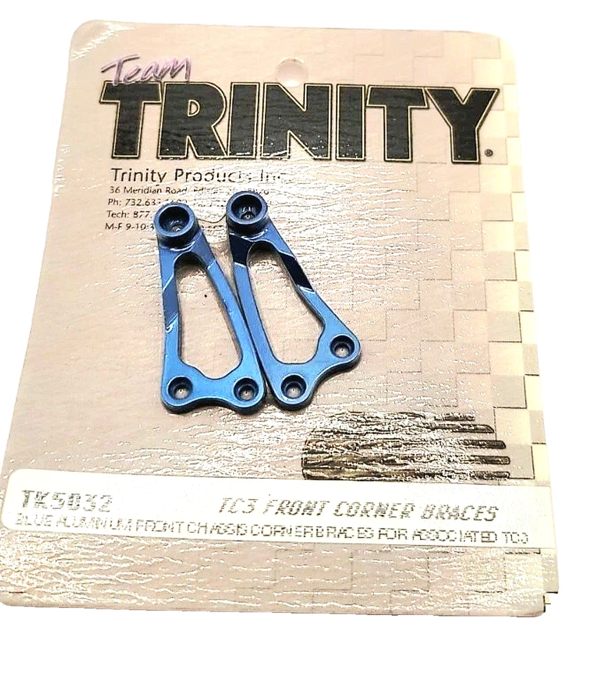 Trinity TK5032 AE TC3 TC4 Blue Aluminum Front Chassis Corner Braces Upgrade RARE - Image 2 of 4