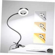 LED Desk Lamp Clip on Light with 3 Color Modes 10 Ring Clip-on Desk Lamp