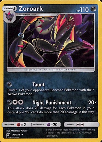 Zoroark 91 Rare Pokemon Team Up 181 Holo 2019