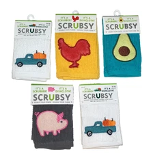 MU KITCHEN Five Multicolor SCRUBSY Cotton & Scrubber Dish Cloths