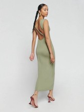 Reformation Nili Knit Maxi Dress Bodycon Open Back Cocktail Wedding Sage Green M
