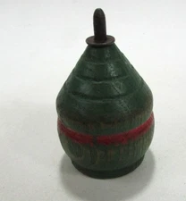 Vintage Toy Wooden Spinning Top w/ Metal Tip Green Red Paint 2.5" Tall