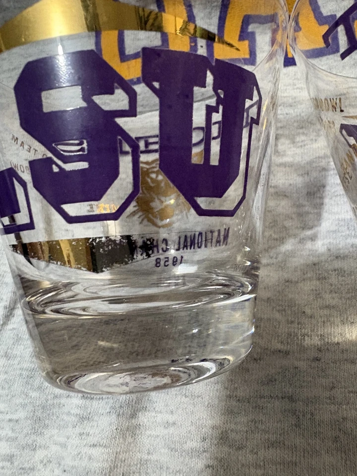 Vtg LSU TIGERS ROCKS LOWBALL GLASS 1958 NATIONAL CHAMPIONS LOUISIANA STATE -pair - Image 2 of 4