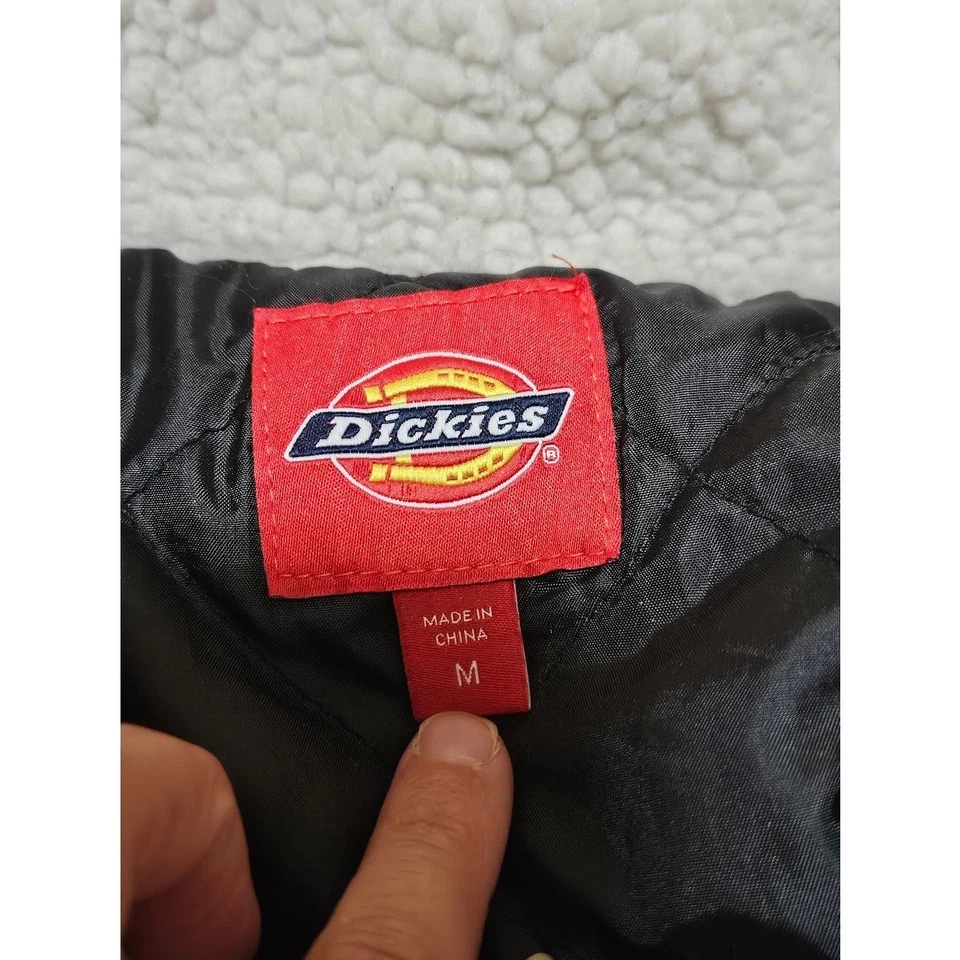 Dickies Denim Jacket Women Medium Black Sherpa Collar Quilted Lined Button Up - Image 3 of 4