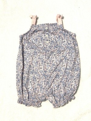 Carter's Girls 12-18M Pink/Blue Floral Cotton Romper Snap Ruffle Bow