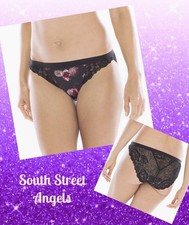 SOMA  BLACK FLORAL  LIMITED EDITION SATIN  LACE BIKINI PANTIES  SIZE LARGE