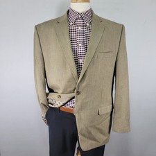 Chaps Men's Sport Coat Blazer Two Button Beige Birds Eye Polyester Blend 46R