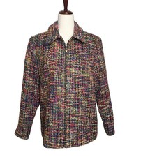 Alfred Dunner Womens Jacket Size 14 Colorful Tweed Zip Front Retro Blazer Coat