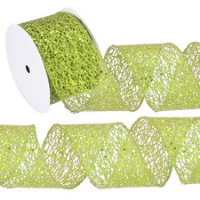 2.5"x 10Yards Sparkling Yarn Ribbon Polyester Mesh Ribbon Rolls(Light Green)