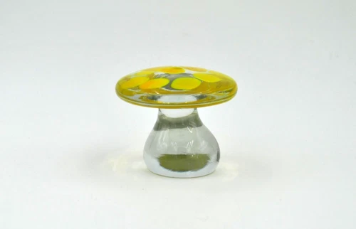 Vintage Blenko Glass Mushroom Paperweight - #7020S - Crystal & Yellow