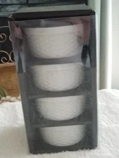 Fiddle & Fern 4 white ramekins still in the box, Great basket weave