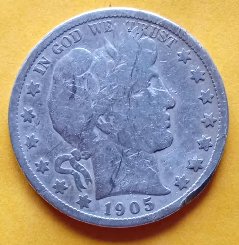 1905 S Barber Half Dollar 50cent piece 90% Silver Coin Circulated