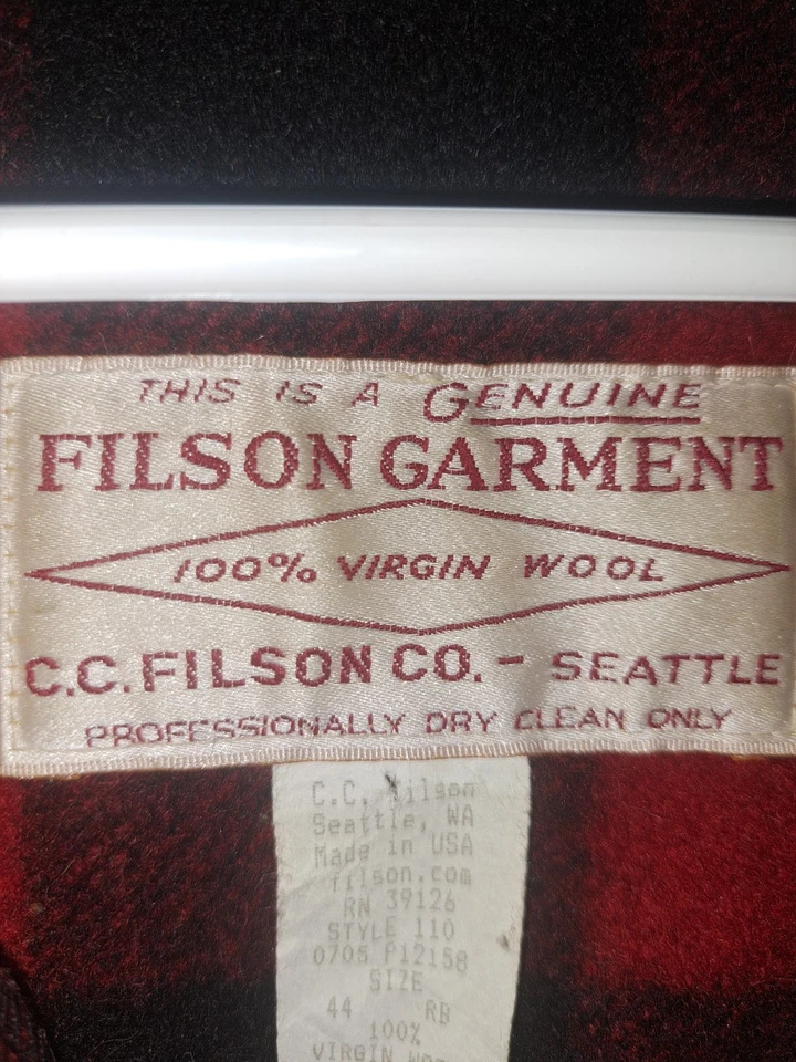 Vintage Filson Mackinaw Cruiser Jacket #110 Red/Black Plaid SIZE 44 - Image 3 of 4
