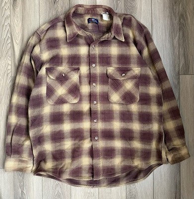 VTG 90s Five Brother Rust Brown Shadow Plaid Flannel Shirt XL heavy cotton tan
