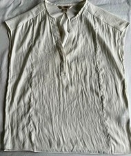 Banana Republic Ivory Sleeveless Popover Blouse/Satin Trim - Women's Sz XS