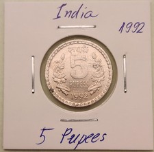 India coin,  5 Rupees,  1992 