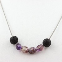 Steine Und Mineralien. Auralite Perlenkette Aus Kanada + Lava 8 Mm. Kette In A