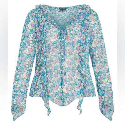 CITY CHIC Large (20) Lidia Ruffle Disty Swirl Print Top. NWT.