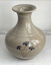 Vintage 1983 Jugtown Ware Pottery Vase Blue Flowers Excellent Condition