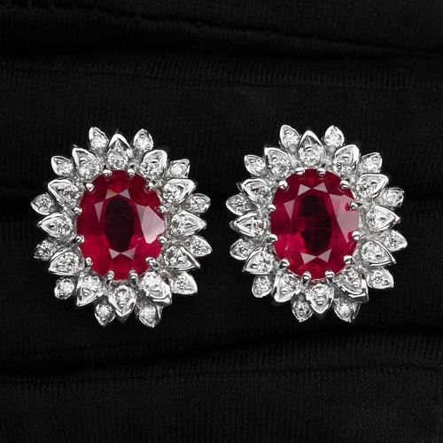 Exquisite Blood Red Ruby 10.70Ct 925 Sterling Silver White Gold Plated Earrings