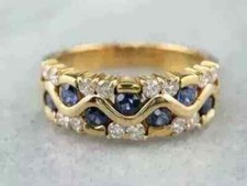 2Ct Round Cut Lab Created Blue Sapphire Wedding Band Ring 14K Yellow Gold Plated