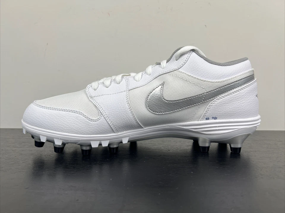 Botines de fútbol talla 12 Air Jordan 1 TD bajos blancos plateados AV5292-101 Lunarlon Foto 2 de 4