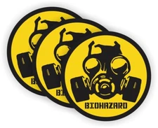 3pack Biohazard Gas Mask Symbol Hard Hat Stickers Safety Helmet Decals Laborer
