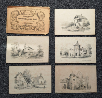 Alte Lithographien Wilhelm Hermes Zeichen-Schule Berlin Rarität Heft 233 ca 1880
