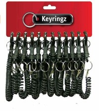 12 x  Black Retractable Spiral Stretchy Elasticated Coil Keyring Key Chain Ring