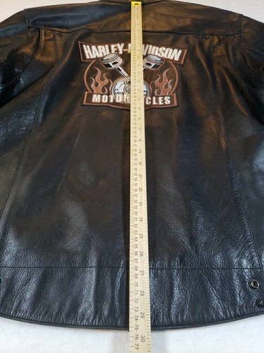 Men Black Harley Davidson Leather Vintage Motorcycle Studded Jacket 2XL TALL - Picture 24 of 24