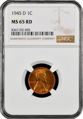 1945 D Lincoln cent graded by NGC MS 65 Rd