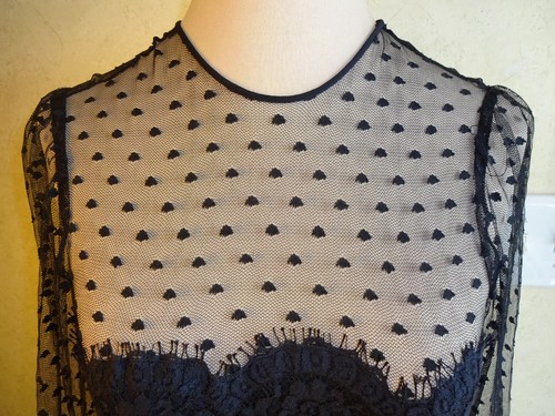 Vintage 1970s Joan Leslie by Kasper Dress M Black Gold Lace Tulle Flowers - Afbeelding 3 van 12