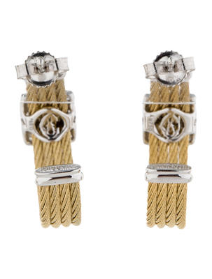 Boucles D'oreilles Créoles Charriol Alor - Or 18k Blanc & Diamants - Neuves Avec étiquettes