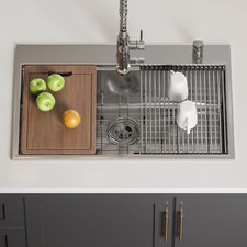 33x22 Drop In Kitchen Sink Workstation 18 Gauge Stainless Steel Single Bowl