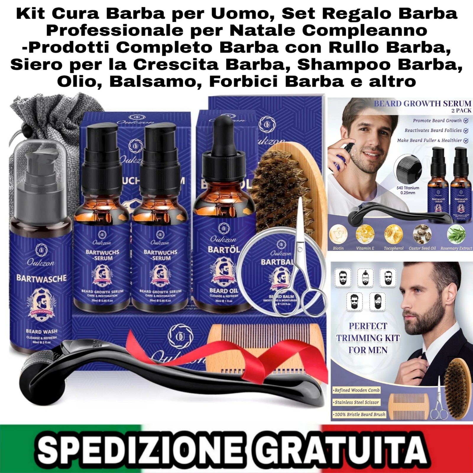 Kit Cura Barba per Uomo, Set Regalo Barba Professionale per Natale Compleanno... - 1