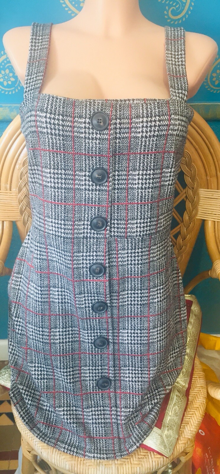 1210681 Black Check Pinafore Dress main image 1
