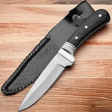 Hunting Knife Rite Edge Gray Wood Silver Blade Camping Survival Leather Sheath