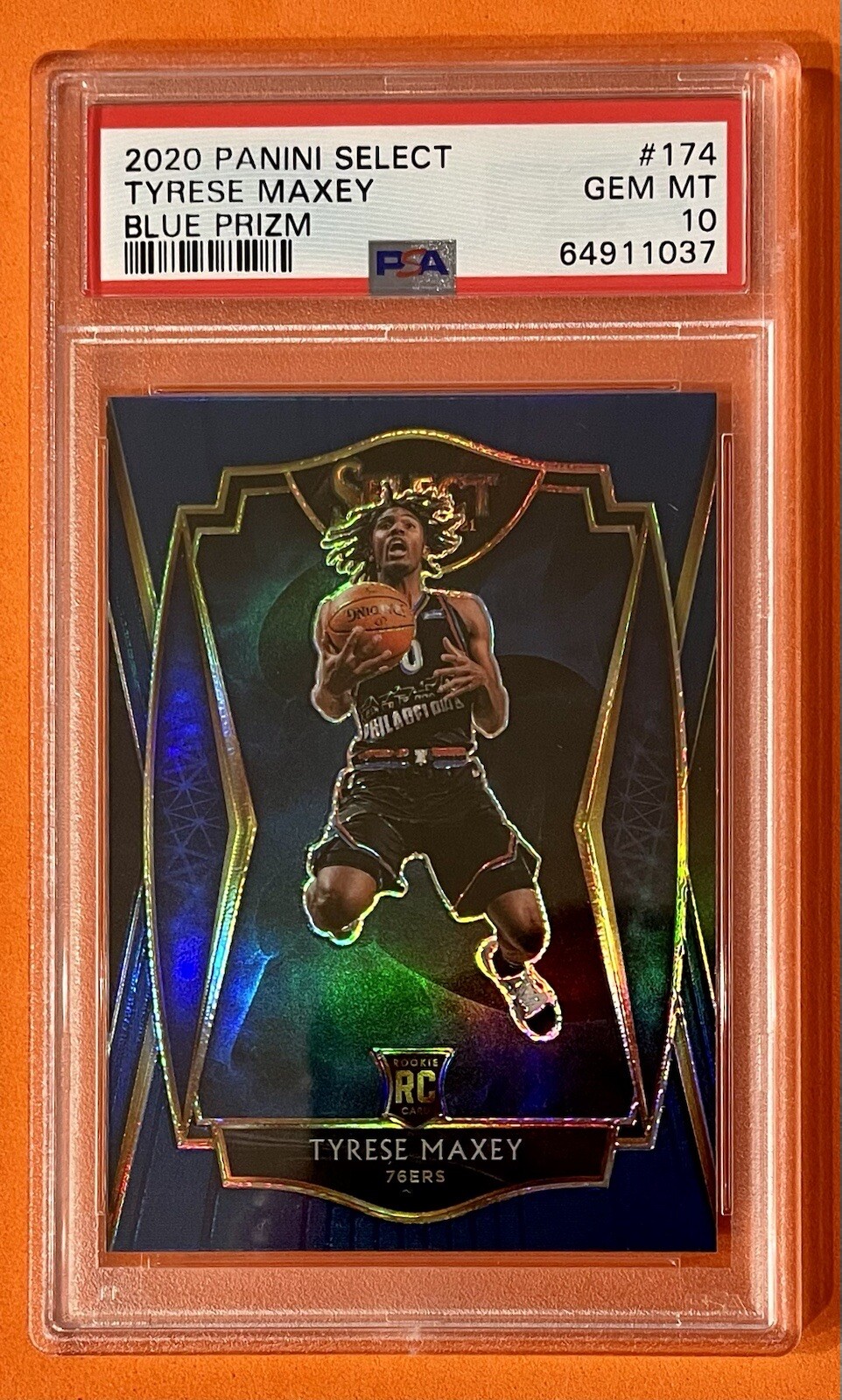 Tyrese Maxey 2020-21 Select Rookie Premier Level Blue Prizm Silver RC PSA 10